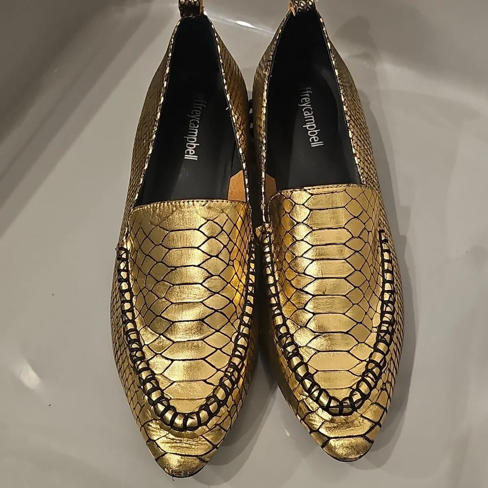 Jeffrey Campbell Metallic Gold Leather Loafers